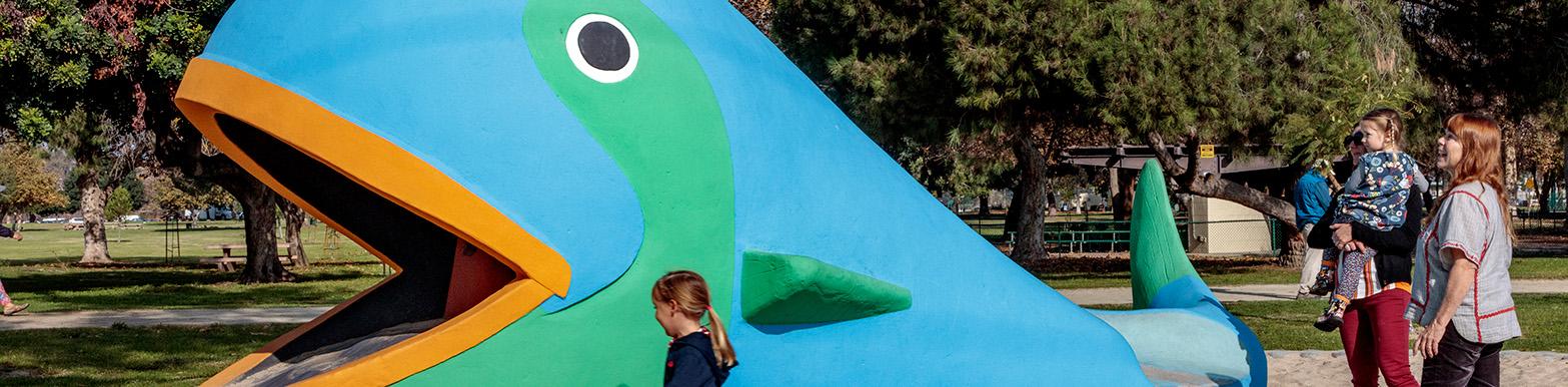 Image of playground equipment in the shape of a whale