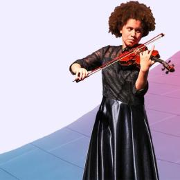 Young woman with an afro playing a violin
