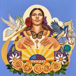 painting of woman with flowers