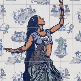 latina woman dancing on a white background