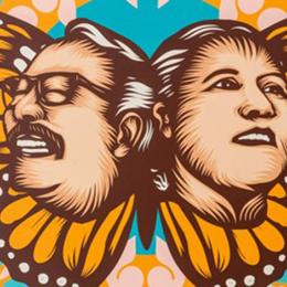 painting of two latinos and a monarch butterfly